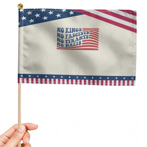 No Kings No Fascists Patriotic Handheld Flag American Flag Patriotic Protest TS12 Modern 8.2" × 5.5" Beige Blue Print Your Wear
