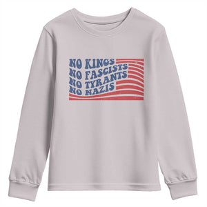 No Kings No Fascists Youth Sweatshirt American Flag Patriotic Protest TS12 Ice Gray Print Your Wear