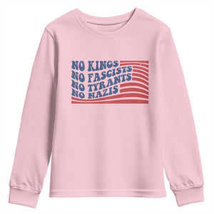 No Kings No Fascists Youth Sweatshirt American Flag Patriotic Protest TS12 Light Pink Print Your Wear
