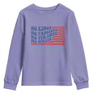No Kings No Fascists Youth Sweatshirt American Flag Patriotic Protest TS12 Violet Print Your Wear