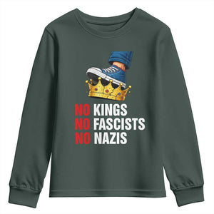 No Kings No Fascists No Nazis Youth Sweatshirt Anti Authoritarian Protest TS12 Dark Forest Green Print Your Wear