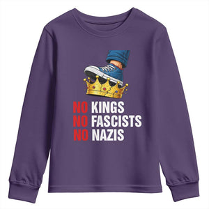 No Kings No Fascists No Nazis Youth Sweatshirt Anti Authoritarian Protest TS12 Purple Print Your Wear