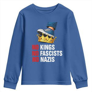 No Kings No Fascists No Nazis Youth Sweatshirt Anti Authoritarian Protest TS12 Royal Blue Print Your Wear