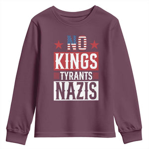 American Democracy Youth Sweatshirt No Kings No Tyrants No Nazis TS12 Maroon Print Your Wear