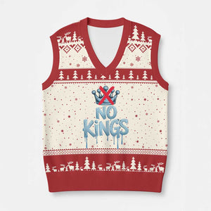 No Kings Abolish ICE V-Neck Knit Sweater Vest Anti Authoritarian Protest TS12 Beige Red Print Your Wear