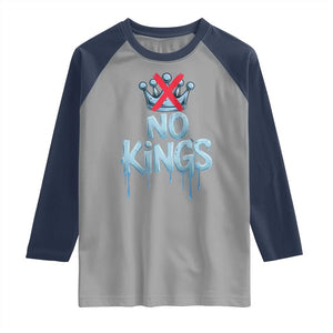 No Kings Abolish ICE Raglan Shirt Anti Authoritarian Protest TS12 Sport Gray Navy Print Your Wear