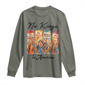 No Kings In America Long Sleeve Shirt American Anti Authoritarian Protest TS12 Military Green Print Your Wear