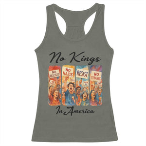 No Kings In America Racerback Tank Top American Anti Authoritarian Protest TS12 Military Green Print Your Wear
