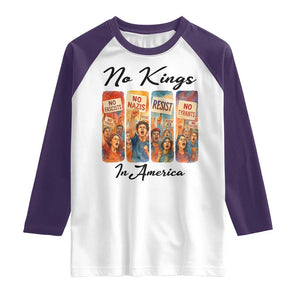 No Kings In America Raglan Shirt American Anti Authoritarian Protest TS12 White Purple Print Your Wear