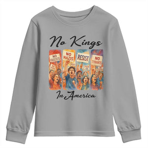 No Kings In America Youth Sweatshirt American Anti Authoritarian Protest TS12 Sport Gray Print Your Wear