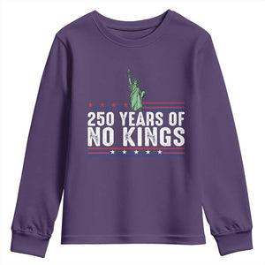 250 Years Of No Kings Youth Sweatshirt Statue Of Liberty Freedom Protest TS12 Purple Print Your Wear