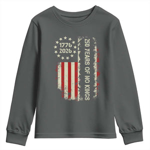 250 Years Of No Kings Youth Sweatshirt Vintage American Flag TS12 Dark Heather Print Your Wear