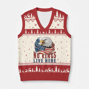 No Kings Live Here V-Neck Knit Sweater Vest Patriotic American Eagle TS12 Beige Red Print Your Wear