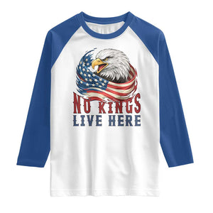 No Kings Live Here Raglan Shirt Patriotic American Eagle TS12 White Royal Print Your Wear