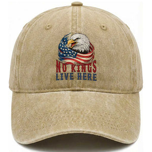 No Kings Live Here Washed Cotton Baseball Cap Patriotic American Eagle TS12 Washed Cap Universal Fit Khaki Print Your Wear