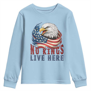 No Kings Live Here Youth Sweatshirt Patriotic American Eagle TS12 Light Blue Print Your Wear