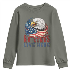 No Kings Live Here Youth Sweatshirt Patriotic American Eagle TS12 Military Green Print Your Wear