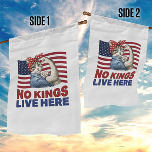 No Kings Live Here Garden Flag Funny Rosie The Riveter Cat Feminist Gift TS12 Print Your Wear