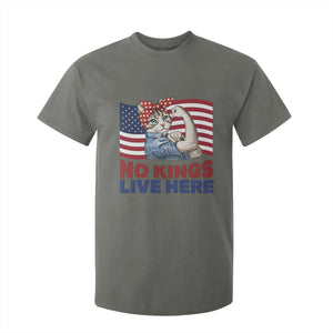 No Kings Live Here T Shirt For Kid Funny Rosie The Riveter Cat Feminist Gift TS12 Military Green Print Your Wear
