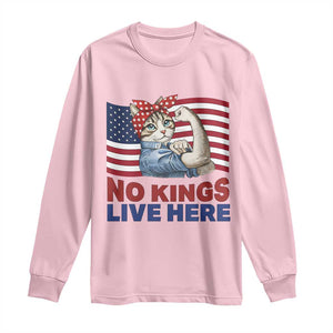 No Kings Live Here Long Sleeve Shirt Funny Rosie The Riveter Cat Feminist Gift TS12 Light Pink Print Your Wear