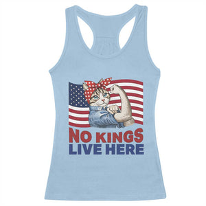 No Kings Live Here Racerback Tank Top Funny Rosie The Riveter Cat Feminist Gift TS12 Light Blue Print Your Wear