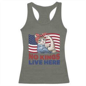 No Kings Live Here Racerback Tank Top Funny Rosie The Riveter Cat Feminist Gift TS12 Military Green Print Your Wear