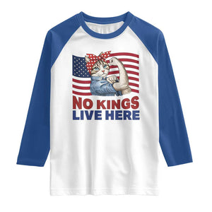 No Kings Live Here Raglan Shirt Funny Rosie The Riveter Cat Feminist Gift TS12 White Royal Print Your Wear
