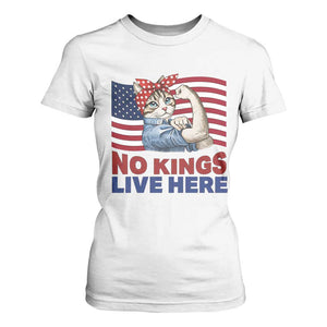 No Kings Live Here T Shirt For Women Funny Rosie The Riveter Cat Feminist Gift TS12 White Print Your Wear