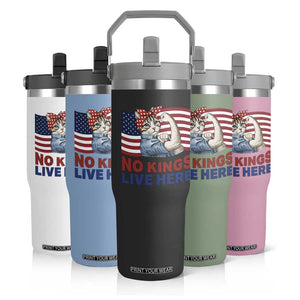 No Kings Live Here Flip Straw Tumbler Funny Rosie The Riveter Cat Feminist Gift TS12 Print Your Wear