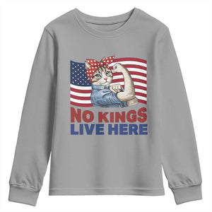 No Kings Live Here Youth Sweatshirt Funny Rosie The Riveter Cat Feminist Gift TS12 Sport Gray Print Your Wear
