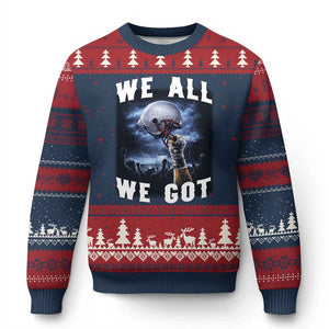 We All We Got Football Helmet Victory Graphic Ugly Christmas Sweater TS12 Navy Red Print Your Wear