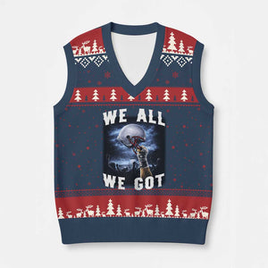We All We Got Football Helmet Victory Graphic V-Neck Knit Sweater Vest TS12 Navy Red Print Your Wear
