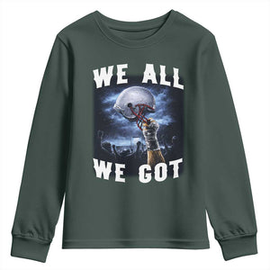 We All We Got Football Helmet Victory Graphic Youth Sweatshirt TS12 Dark Forest Green Print Your Wear