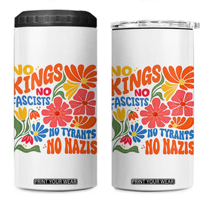 No Kings Wildflower Protest 4 in 1 Can Cooler Tumbler No Fascists No Tyrants No Nazis TS12 One Size: 16 oz White Print Your Wear