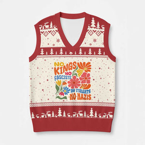 No Kings Wildflower Protest V-Neck Knit Sweater Vest No Fascists No Tyrants No Nazis TS12 Beige Red Print Your Wear