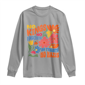 No Kings Wildflower Protest Long Sleeve Shirt No Fascists No Tyrants No Nazis TS12 Sport Gray Print Your Wear