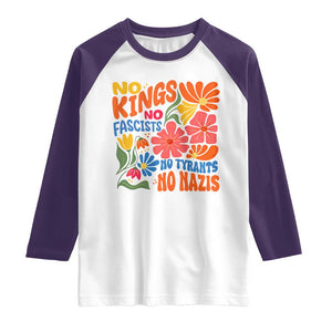 No Kings Wildflower Protest Raglan Shirt No Fascists No Tyrants No Nazis TS12 White Purple Print Your Wear