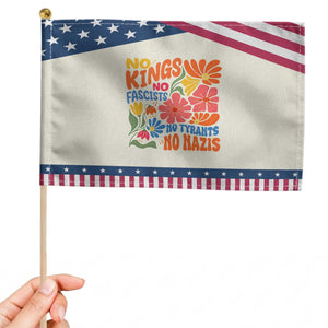 No Kings Wildflower Protest Patriotic Handheld Flag No Fascists No Tyrants No Nazis TS12 Modern 8.2" × 5.5" Beige Blue Print Your Wear