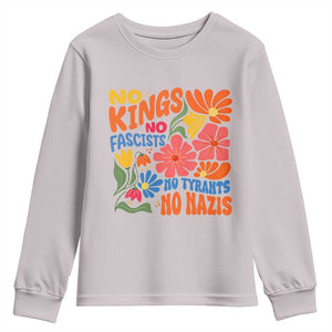 No Kings Wildflower Protest Youth Sweatshirt No Fascists No Tyrants No Nazis TS12 Ice Gray Print Your Wear
