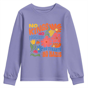 No Kings Wildflower Protest Youth Sweatshirt No Fascists No Tyrants No Nazis TS12 Violet Print Your Wear