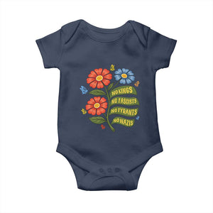 Wildflower Protest Freedom Gift Baby Onesie No Kings No Fascists No Tyrants TS12 Navy Print Your Wear