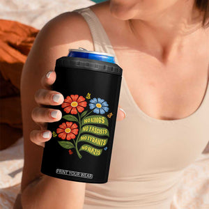 Wildflower Protest Freedom Gift 4 in 1 Can Cooler Tumbler No Kings No Fascists No Tyrants TS12 Print Your Wear
