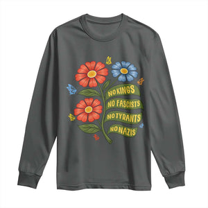 Wildflower Protest Freedom Gift Long Sleeve Shirt No Kings No Fascists No Tyrants TS12 Dark Heather Print Your Wear