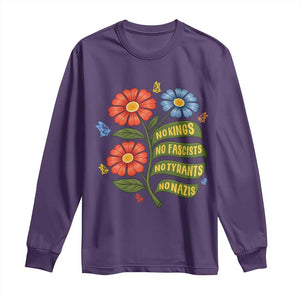 Wildflower Protest Freedom Gift Long Sleeve Shirt No Kings No Fascists No Tyrants TS12 Purple Print Your Wear