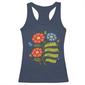 Wildflower Protest Freedom Gift Racerback Tank Top No Kings No Fascists No Tyrants TS12 Navy Print Your Wear