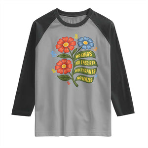 Wildflower Protest Freedom Gift Raglan Shirt No Kings No Fascists No Tyrants TS12 Sport Gray Black Print Your Wear