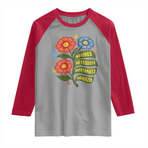 Wildflower Protest Freedom Gift Raglan Shirt No Kings No Fascists No Tyrants TS12 Sport Gray Red Print Your Wear