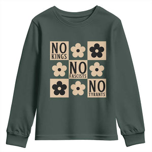 No Kings Wildflower Retro Boho Floral Youth Sweatshirt TS12 Dark Forest Green Print Your Wear