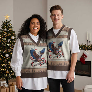 No Kings V-Neck Knit Sweater Vest USA 250th Anniversary Freedom Eagle TS12 Mocha Mousse Print Your Wear