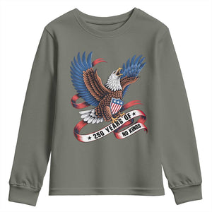 No Kings Youth Sweatshirt USA 250th Anniversary Freedom Eagle TS12 Military Green Print Your Wear